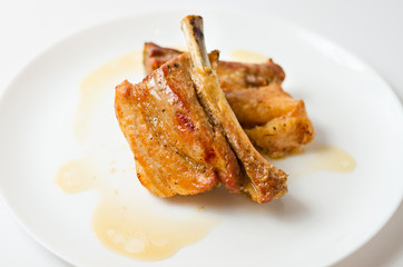 Grilled pork ribs in plate