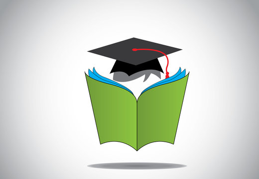 graduation day college student with hat reading green open book