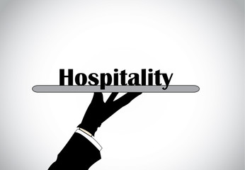 Profesional hand silhouette presenting hospitality text