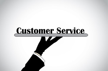 Profesional hand silhouette presenting customer service text