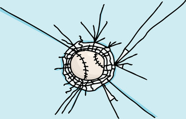 Baseball Stuck in Glass