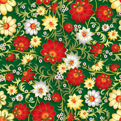 abstract seamless floral ornament with spring flowers