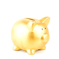 gold piggy bank isolated white background