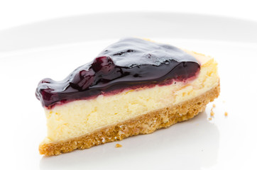 Blueberry cheesecake isolated white background