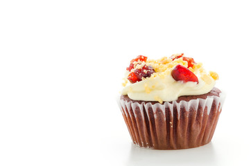 Red cupcake velvet isolated white background