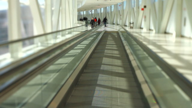 Airport Travelers Moving Walkway Tilt Shift