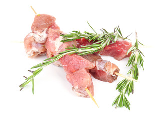 Raw pork kebab isolated on white