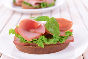 Delicious sandwich with lettuce and ham