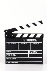 Clapper movie board isolated white background