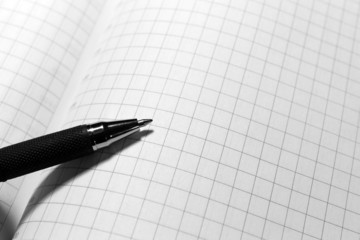 Pen on opened book, close up