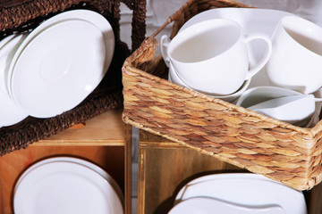 Beautiful shelves and boxes with tableware