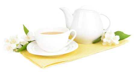 Fototapeta na wymiar Filiżanka herbaty z jaśminu na białym