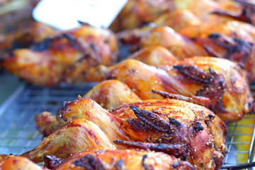 Grilled chicken in the market