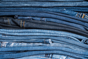 Stack of blue jeans