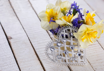 Fresh daffodils and hyacinths