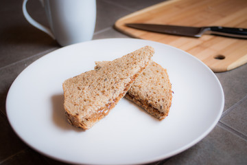 Fototapeta na wymiar Peanut Butter Sandwich on a Plate