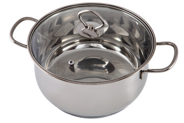 casserole with lid, stainless steel, ovenproof glass, isolated o