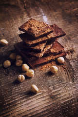 Chocolate on wooden background