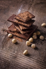 Chocolate on wooden background