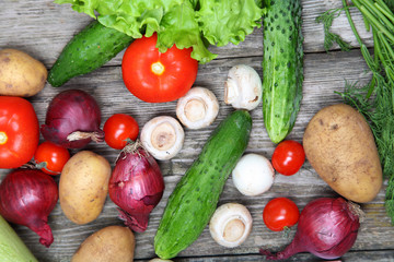 Fresh vegetables on a wooden table