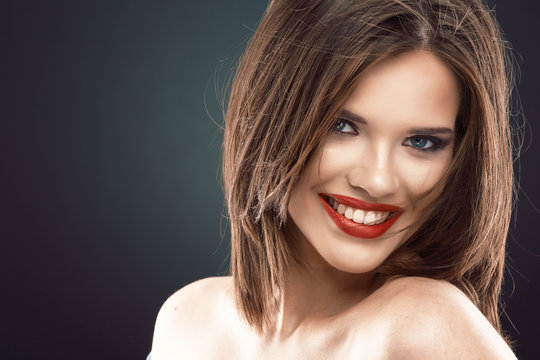 Hair style smiling woman portrait.