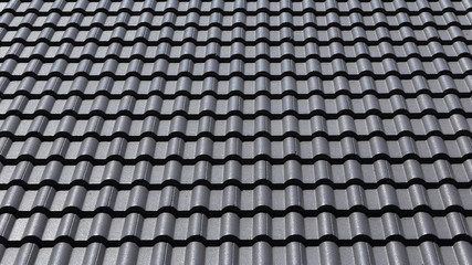 black tiles roof on a new house