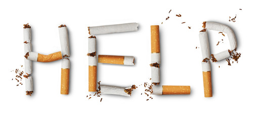 Text ''help'' made from broken cigarettes