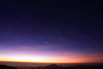 Landscape of sunrise in the morning with star in the sky