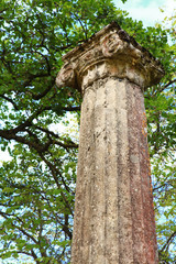 ancient column in archaeological museum in Olympia. Greece.