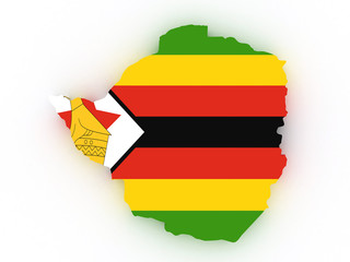 3D map of Zimbabwe filled with flag of the state