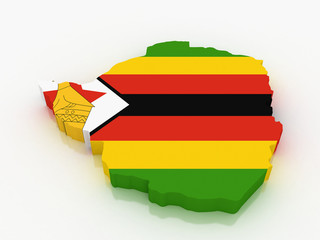 3D map of Zimbabwe filled with flag of the state