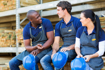 hardware store workers during break