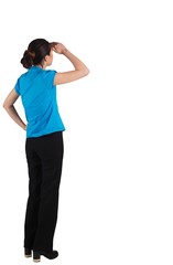 Fototapeta premium Businesswoman in blue shirt looking up