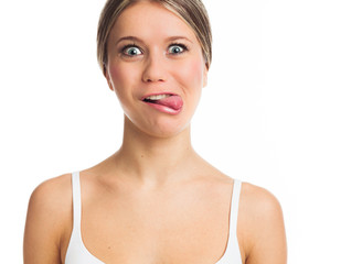Woman sticking tongue out
