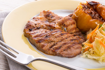 Steak with rice stuffed peppers