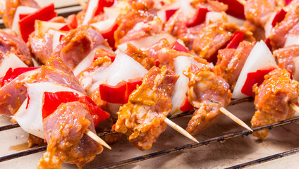 Kebab shish, shashlik, raw marinated meat