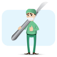 cartoon surgeon carrying scalpel