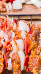Kebab shish, shashlik, raw marinated meat