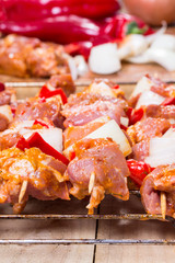 Kebab shish, shashlik, raw marinated meat