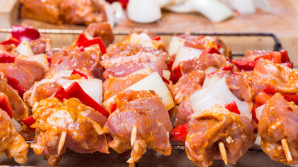 Kebab shish, shashlik, raw marinated meat