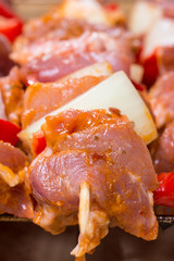Kebab shish, shashlik, raw marinated meat