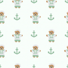 Navy anchor teddy bear seamless pattern