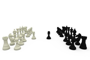 Black and white pawns making move