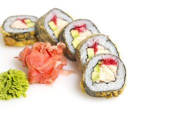Sushi mega roll isolated on white background