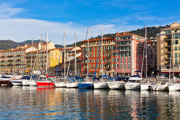 Fototapeta na wymiar View on Port of Nice and Luxury Yachts, France