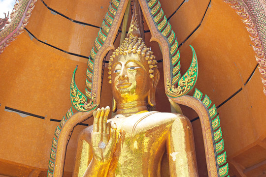 Big golden Buddha in Wat Tham Suea,Kanchanaburi, Thailand.