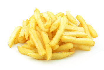 a pile of french fries isolated on white