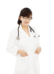 Fototapeta premium Portrait of a smiling woman doctor isolated on a white