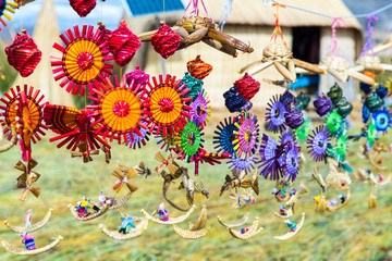 Souvenir from reed on Floating islands Titicaca lake