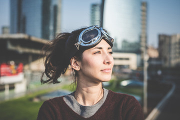 young beautiful hipster woman success aviator glasses